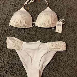 White and gold swim suit